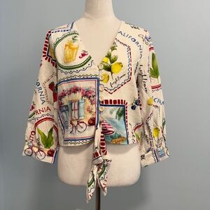 Joie Colorful Tie Front Linen Blend Top Size 6‎